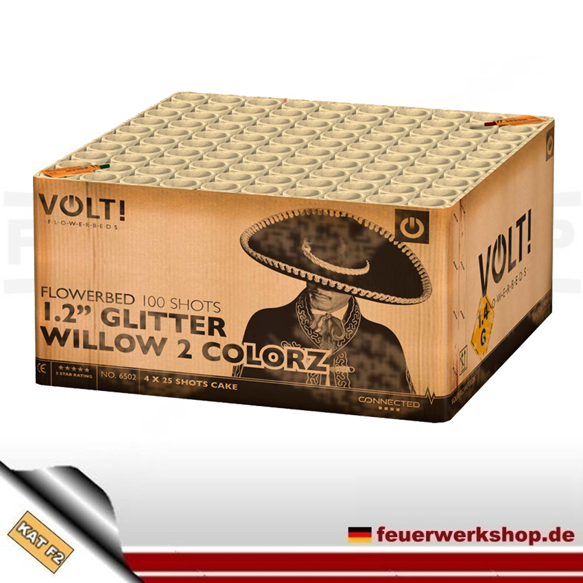 1.2“ Glitter Willow 2 Colorz - 100 Schuss Verbundfeuerwerk VOLT!